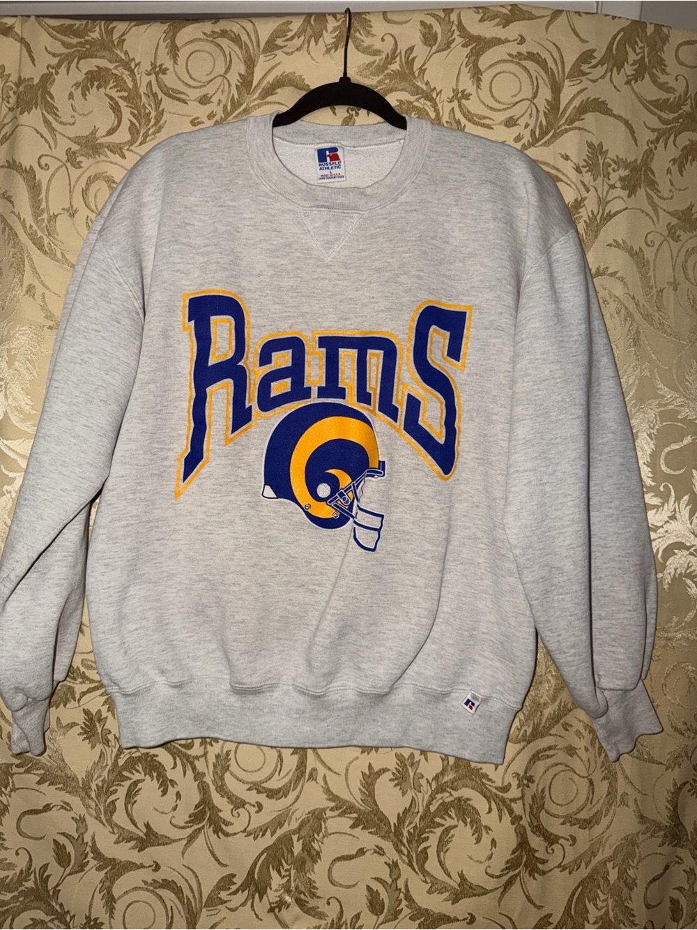 Russell Athletic Rams Gray Crewneck Sweatshirt with Blue and Gold Rams Logo